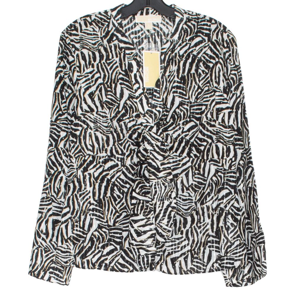 NWT Michael Kors Top Zebra Y2K Safari Abstract Boho Statement Bold Button Small